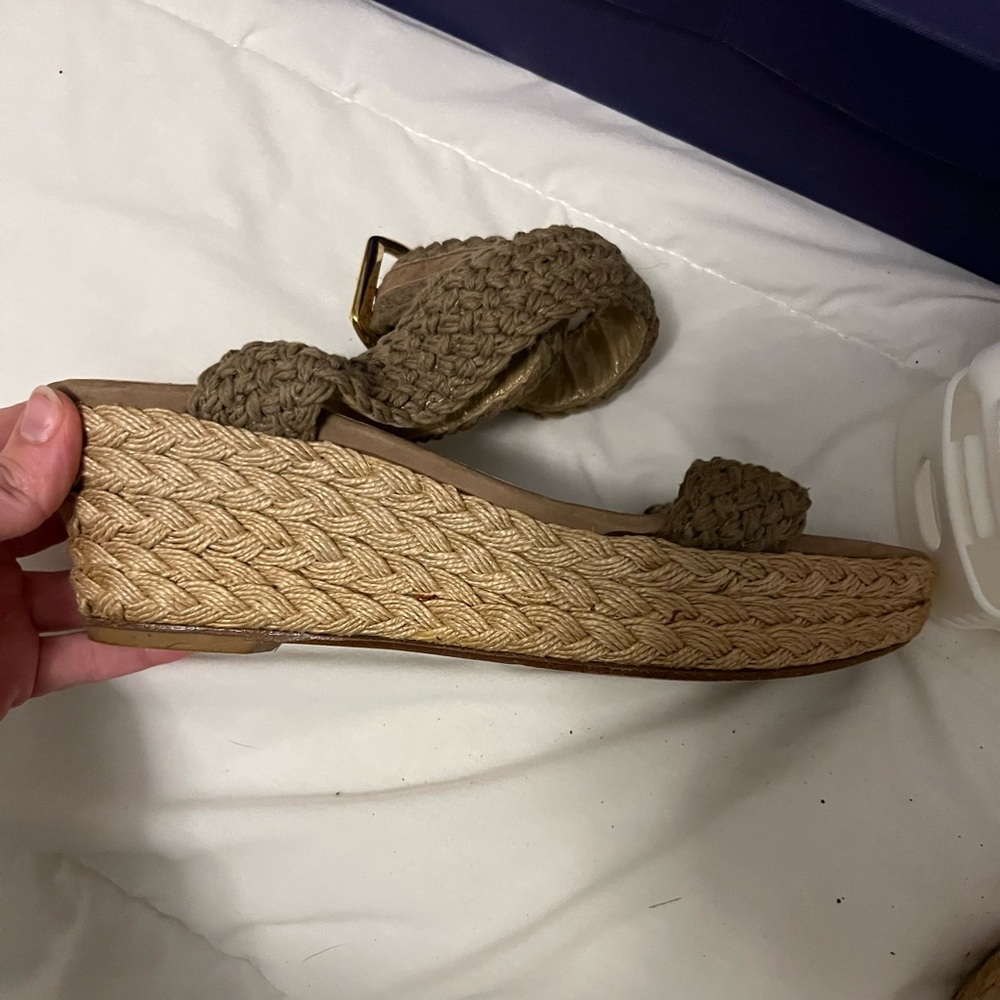 Stuart Weitzman Alexlo Swamp Crochet Espadrille Wedge Sandals - Picture 3 of 11